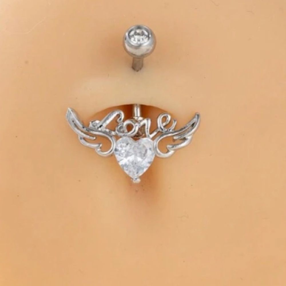 Belly/Navel Ring-Silver Tone Charming Rhinestone heart nwt